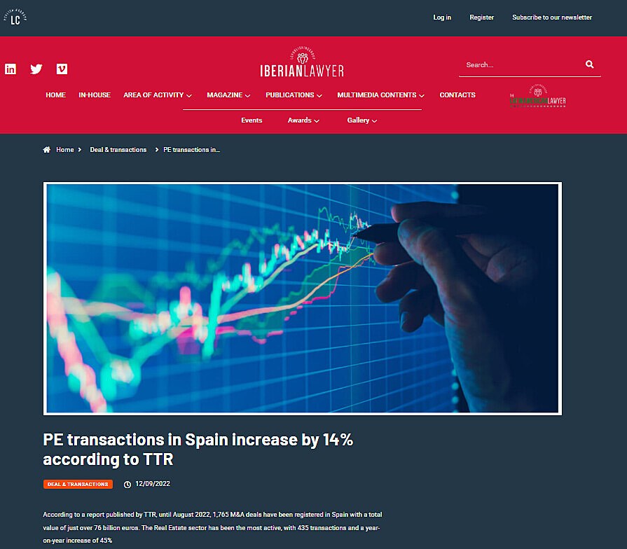 PE transactions in Spain increase by 14% according to TTR